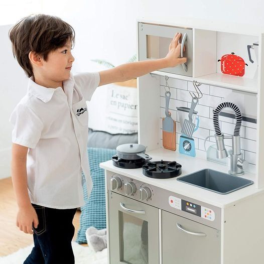 Teamson Kids - Little Chef Valencia Classic Kids Toddler Pretend Play Kitchen Set Playset - Gray