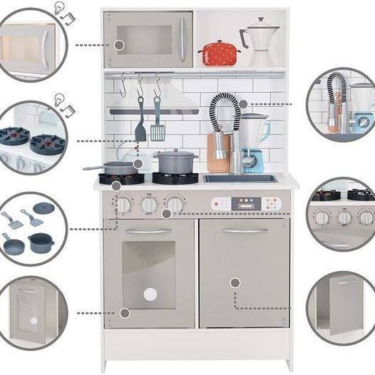 Teamson Kids - Little Chef Valencia Classic Kids Toddler Pretend Play Kitchen Set Playset - Gray