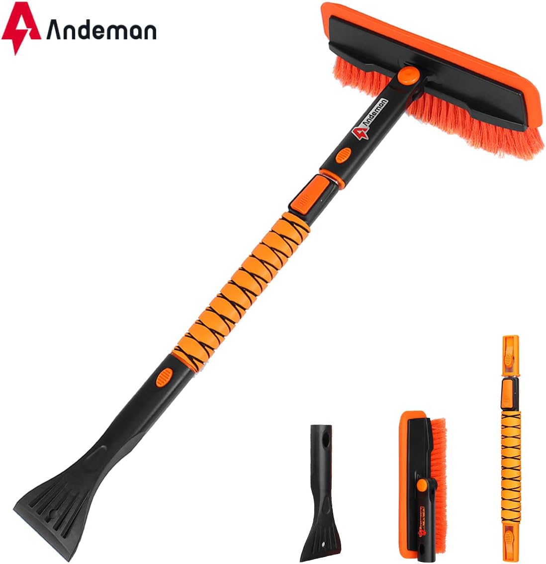 Andeman 37.6" Extendable Snow Brush and Ice Scraper Car Windshield, Foam Grip, 180° Pivoting Brush Head, Ice and Snow Remover for Cars Trucks RV SUV, House Window and Roof