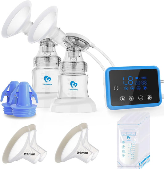 Bellababy Electric Double Breast Pump Portable 4 Modes & 9 Levels Efficient Suction, Newly Upgraded comes with 21mm, 24mm, 27mm Flanges