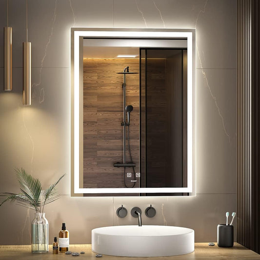 GANPE Rectangle LED Lighted Dimmable Mirror Anti Fog IP44 Waterproof Horizontal/Vertical (60X80cm)