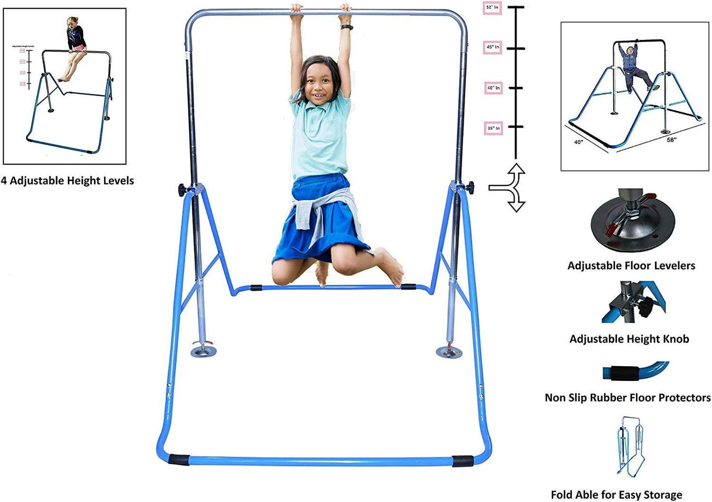 Kids Jungle Gymnastics Expandable Junior Training Monkey Bars Climbing Tower Child Play Training Gym Blue