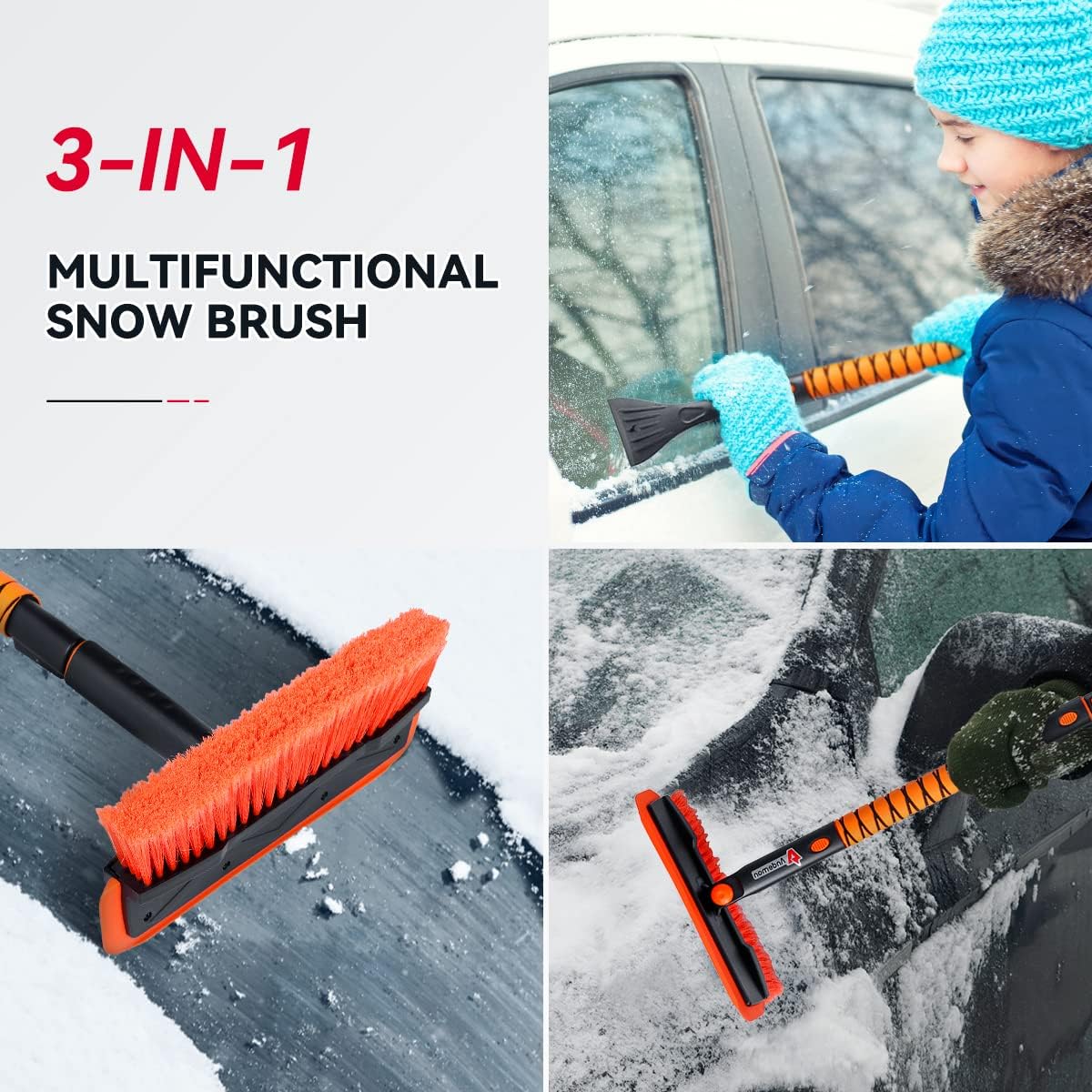 Andeman 37.6" Extendable Snow Brush and Ice Scraper Car Windshield, Foam Grip, 180° Pivoting Brush Head, Ice and Snow Remover for Cars Trucks RV SUV, House Window and Roof