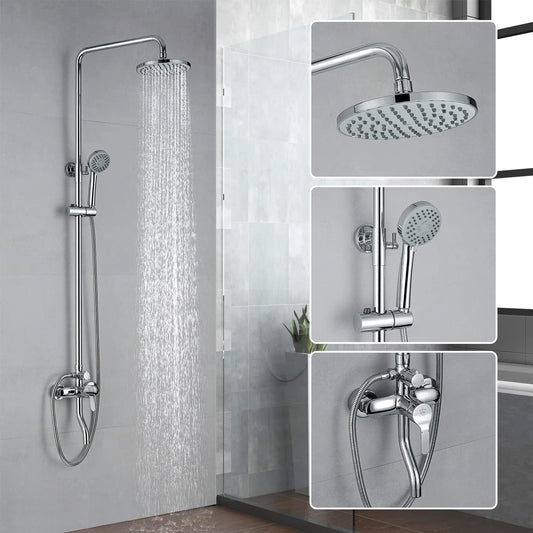 CRO Bathroom Shower Fixtures with Tub Spout, Exposed Shower Combo Faucet Set with Adjustable Slide Bar, Stainless Steel 8 Inch Rainfall Shower Head with Handheld Wall Mount Single Handle