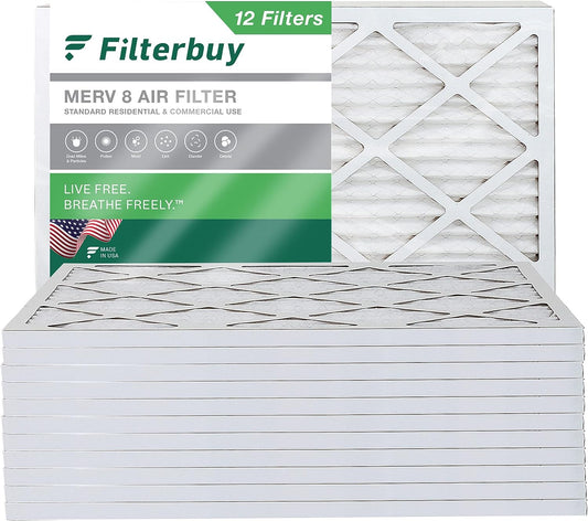 Filterbuy 14x20x1 Air Filter MERV 8 Dust Defense (12-Pack), Pleated HVAC AC Furnace Air Filters Replacement (Actual Size: 13.50 x 19.50 x 0.75 Inches)