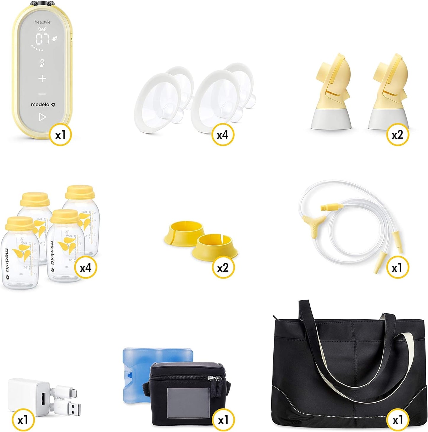 Medela Freestyle Flex Breast Pump with Bonus 100 Breast Milk Storage Bags, Closed System Quiet Handheld Portable Double Electric Breastpump, Mobile Connected Smart Pump with Touch Screen LED Display