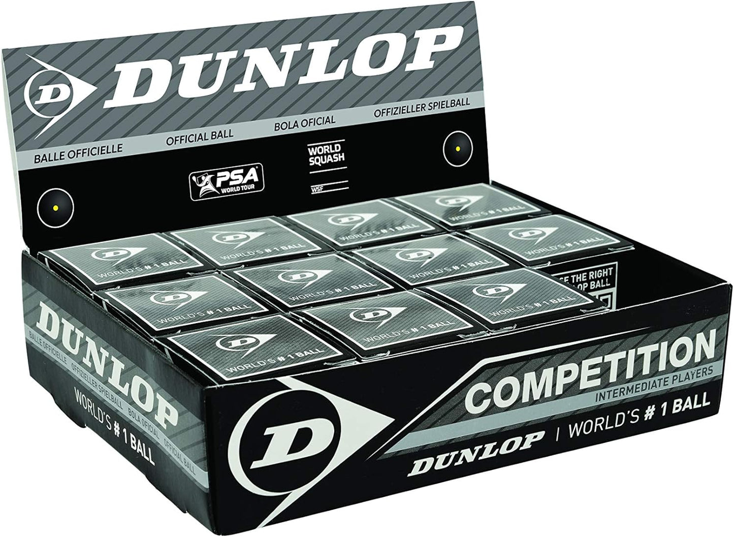 Dunlop Sport Competition Single Dot Squash Balls (1 Dozen) Black