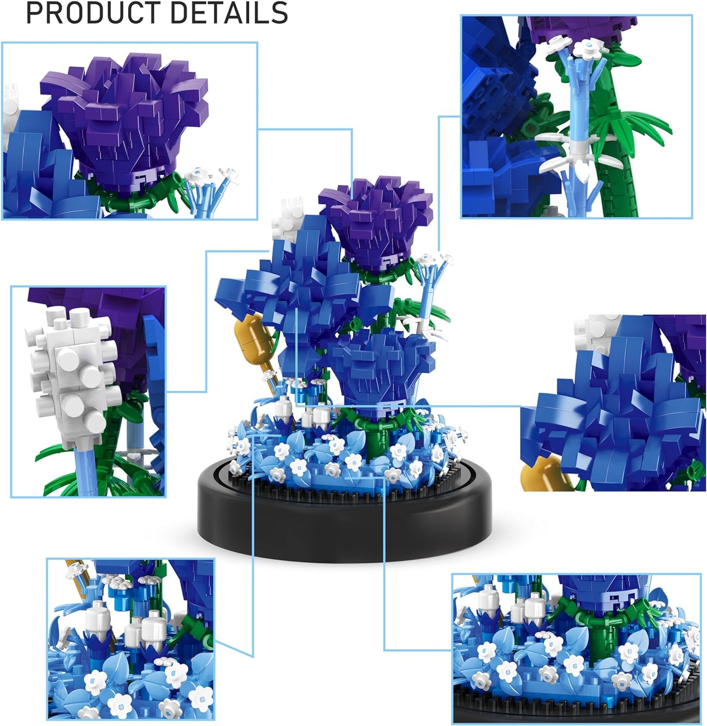 Flower Bouquets Building Toys - Mini Toy Building Sets with Dust Cover Gifts for Women, Home/Office Desk Decor