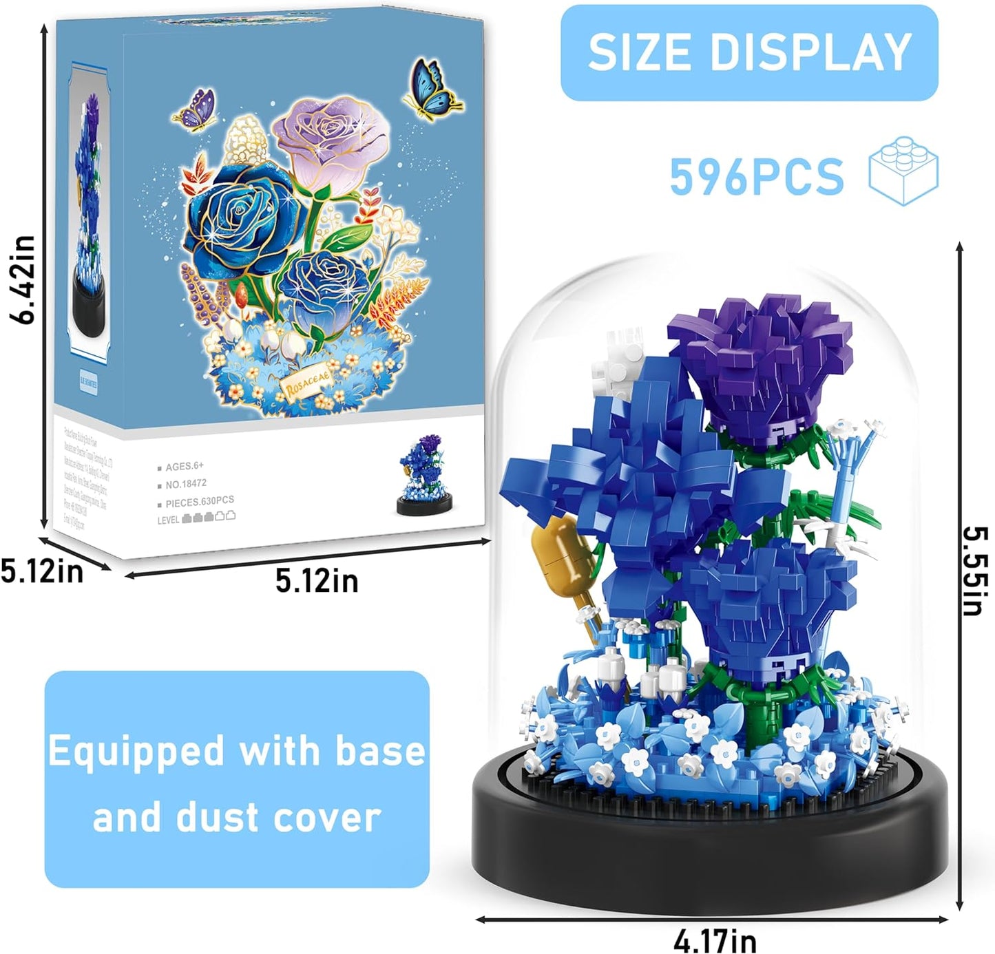 Flower Bouquets Building Toys - Mini Toy Building Sets with Dust Cover Gifts for Women, Home/Office Desk Decor