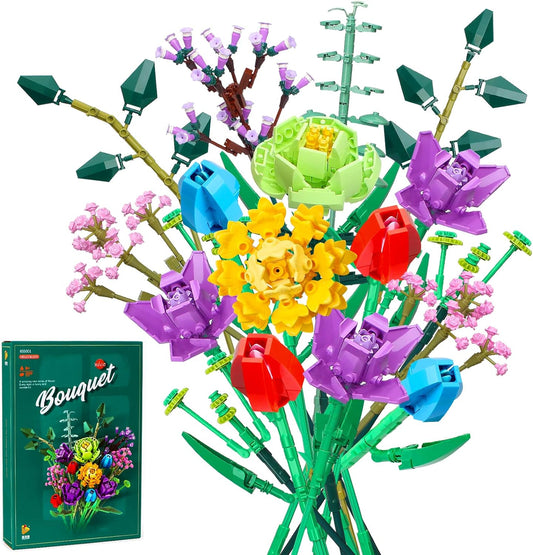 Flower Bouquet Building Kit, 999Pcs DIY Bouquet Home Decor Building Block Set, Ages 6 +