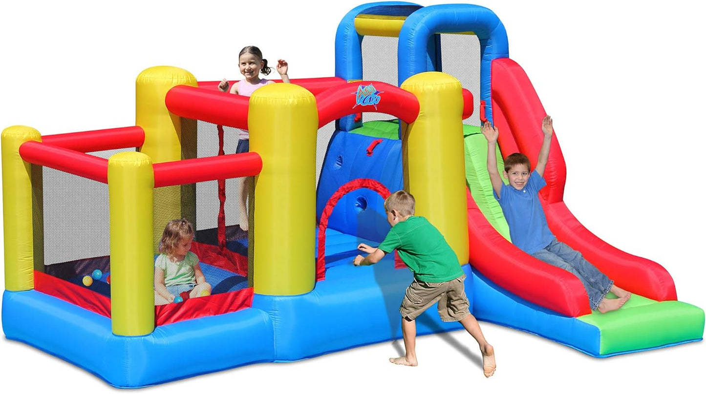 ACTION AIR Bounce House, Bounce House with Blower, Bouncy Castle with Long Slide, Double Jumping Area and 30 Pit Balls, Durable Sewn with Extra Thick Material, for Kids (9359)