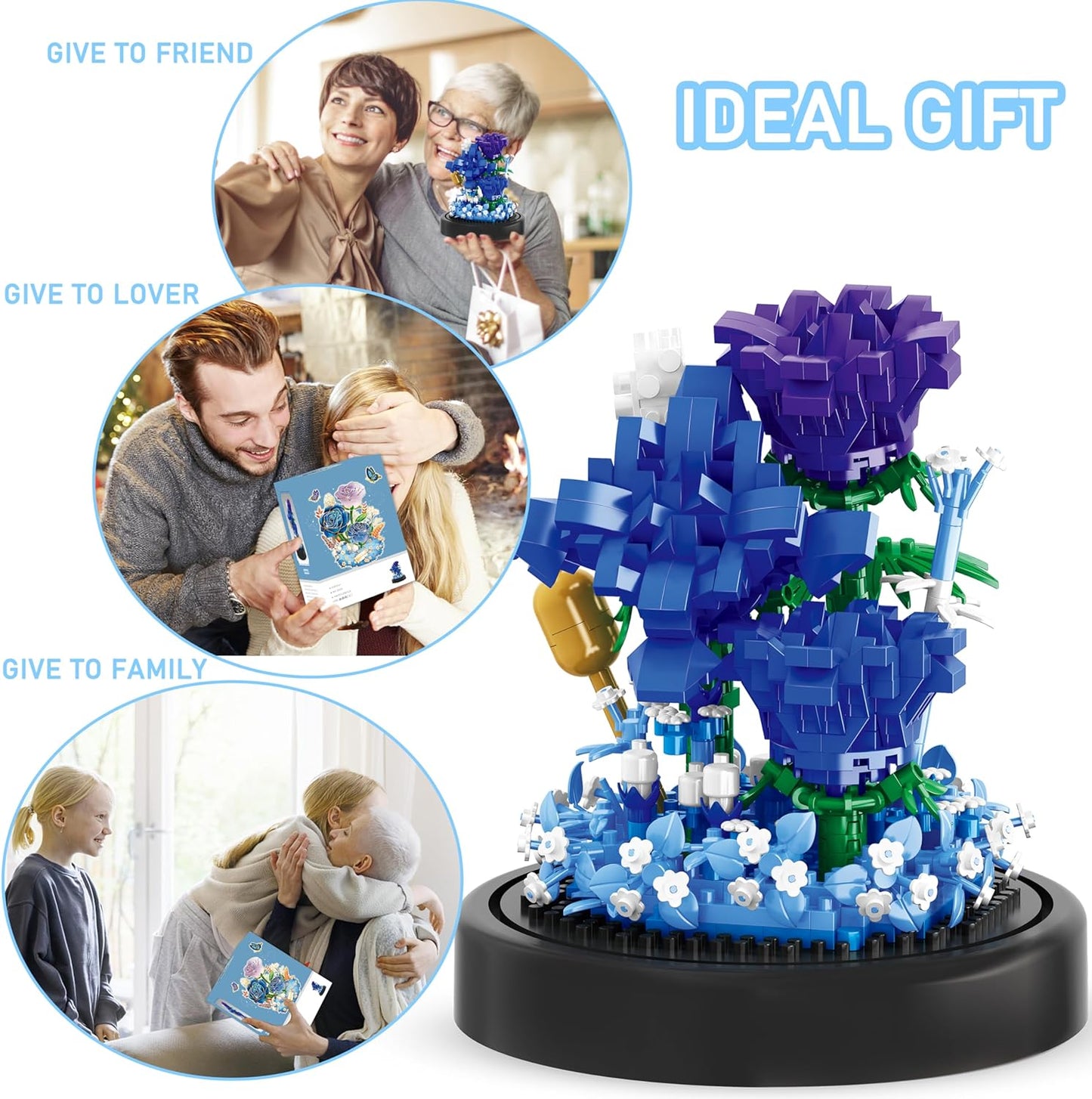 Flower Bouquets Building Toys - Mini Toy Building Sets with Dust Cover Gifts for Women, Home/Office Desk Decor